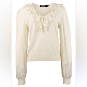 Lauren Ralph Lauren Ruffle V Neck Sweater Top SZ L Large